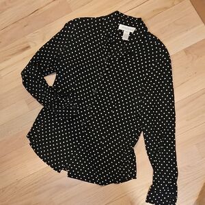 Jones New York Black and Cream Silk Blouse